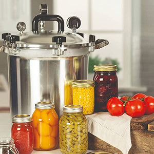 Pic of an All American Canner with Finished jars of food that was canned using the Superb canning lids