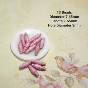 13 HandmDe Paper Beads Pink &White Varigated